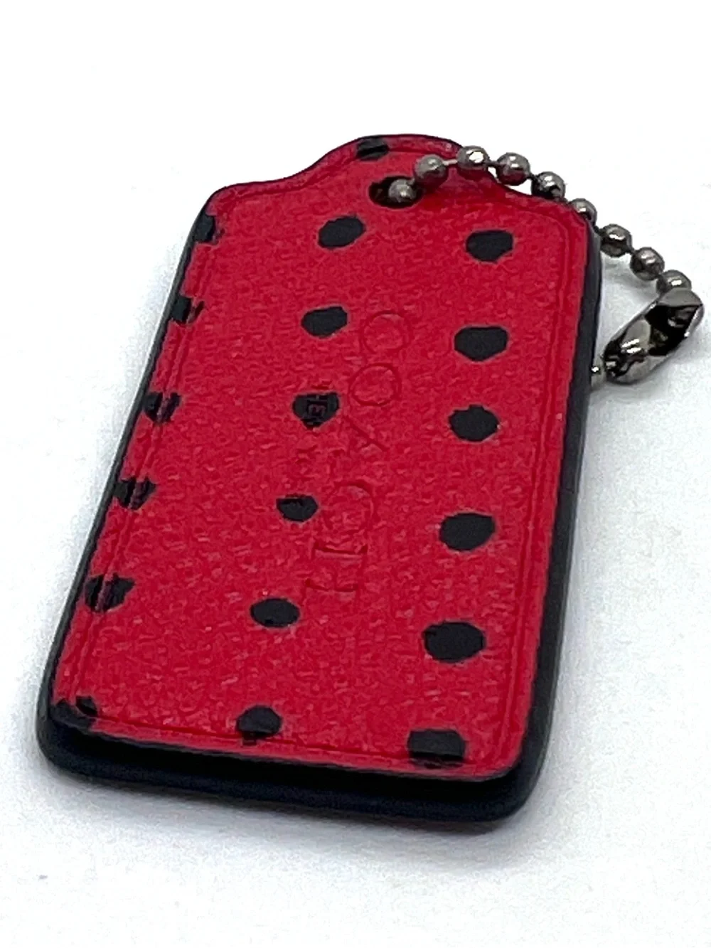 Coach Red Black Polka Dot Leather Hangtag Bag Charm Key Fob Rare Replacement - Picture 8 of 11